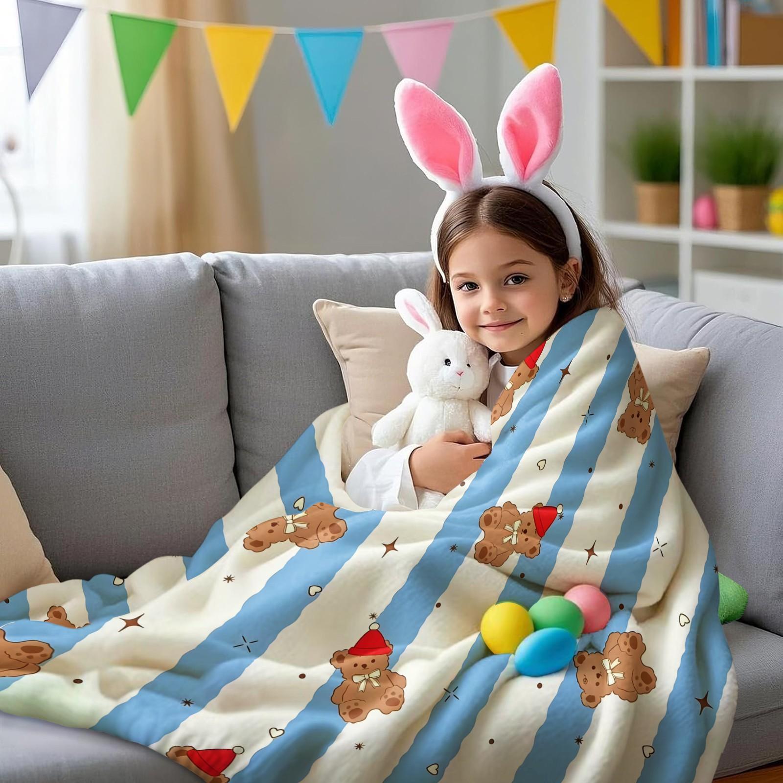 Cartoon Teddy Bear Print Blanket. Soft and Adorable Bear-Print Flannel Blanket Suitable for Bedrooms, Sofas, Living Rooms, and Outdoor Use. Soft and Skin-Friendly the Perfect Gift