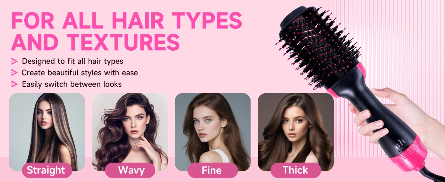 4-in-1 Hair Dryer Brush - Ionic Ceramic Titanium Brush Blow Dryer Hot Air Styler for Frizz-Free Blowouts, Salon Volumizer & Straightener with ALCI Safety Plug, 3 Heat Settings