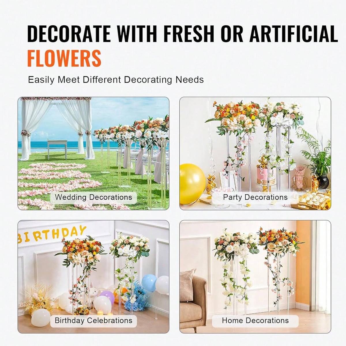 Square Frame Flower Rack Set with Acrylic Panel, Contemporary Metal Vase, Home Decor and Table Centerpiece, Halloween and Christmas Party Decoration