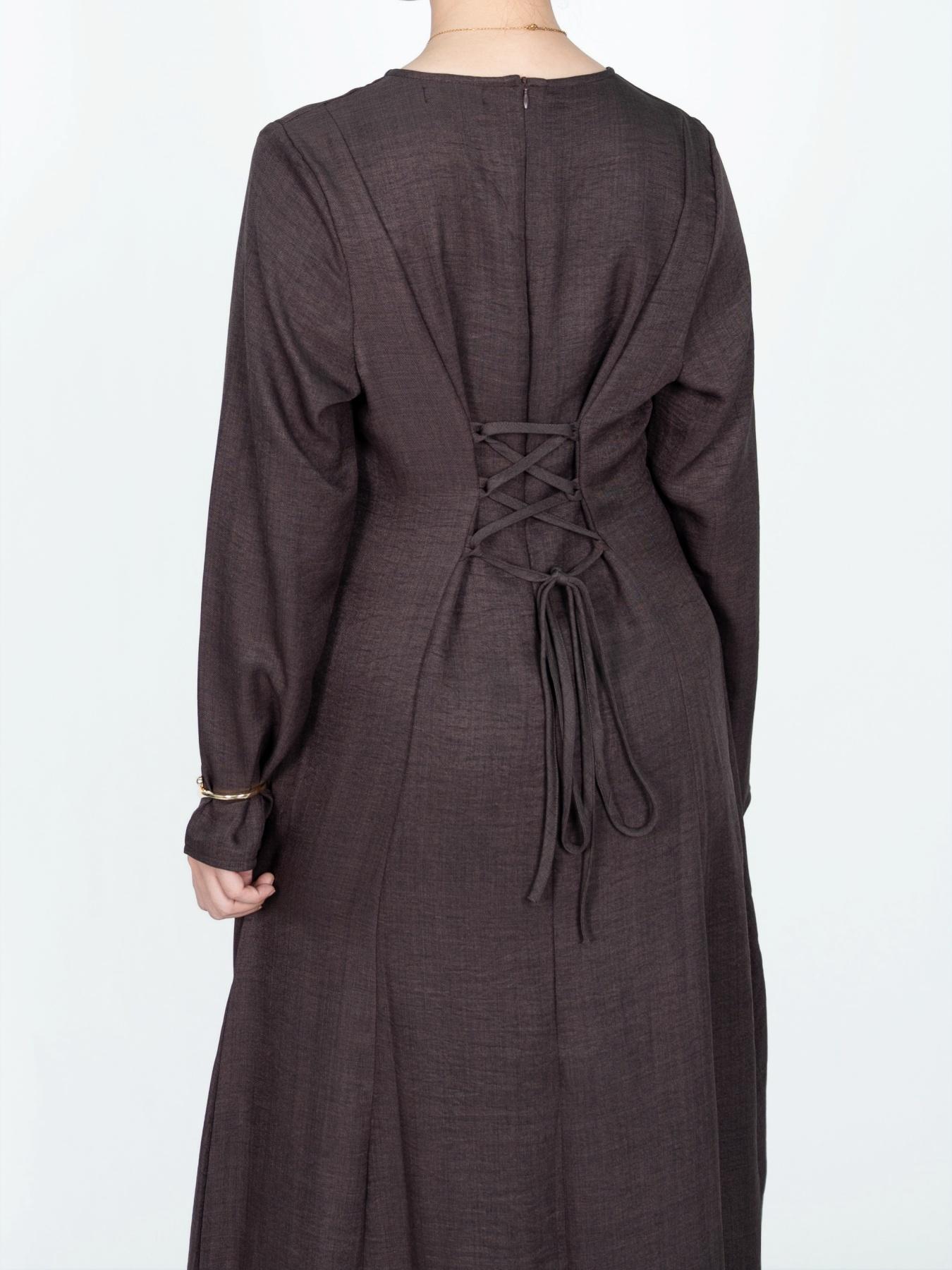 Fashion Elegant Ruched Back Belted Zipper Long Dress, Fitted Modest Solid Color Design, Women's Stylish Evening Wear, Perfect for Parties and Events, Muslim Evening Dress