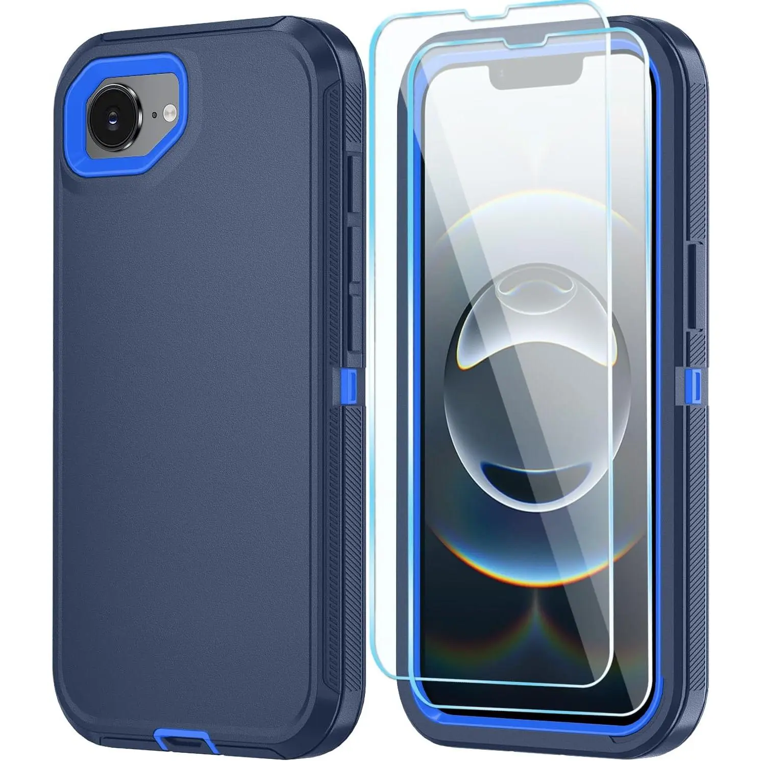 Phone Case for iPhone 16e Case & Phone 17e Case with HD Screen Protector, Heavy Duty Shockproof & DustProof & 3-Layer Cover Phone Case for iPhone 16e/17e, DarkBlue