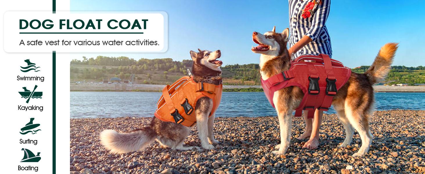 Kuoser Dog Life Jacket High Buoyancy, Reflective Dog Life Vest for Swimming Boating, Adjustable Small Medium Large Dog lifejacket, Lightweight Dog Life Preserver Rescue Handle Spring Summer Pool