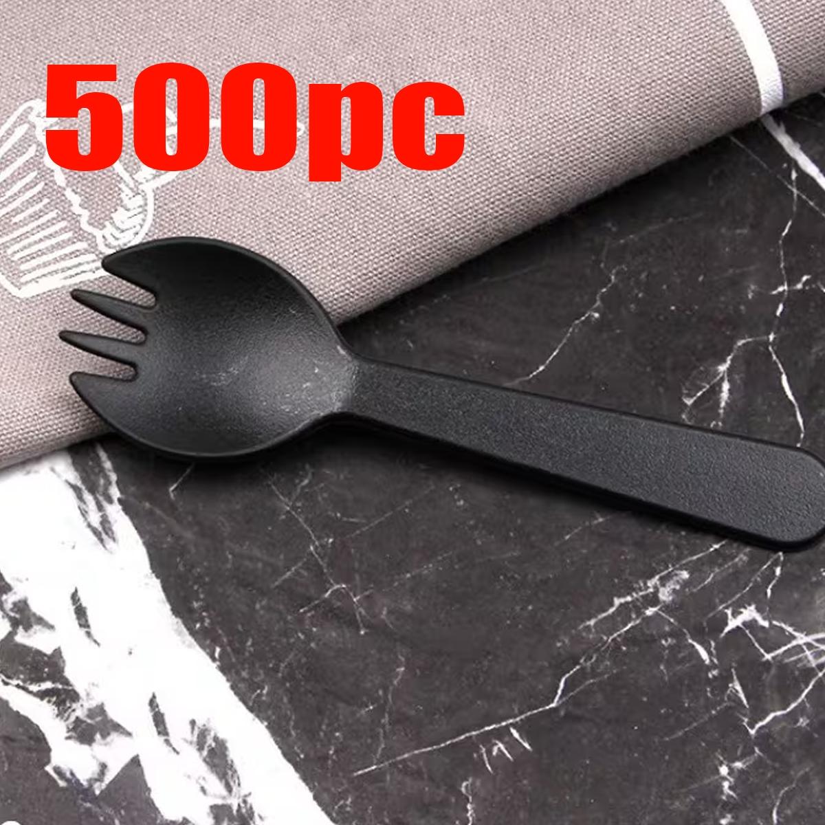 50/100/300/500pc black fork and spoon, perfect for desserts, ice cream, cakes, mousse, pudding, durian, fruit salad, etc., are the best choice for New Year, Valentine's Day, family gatherings, and outdoor camping