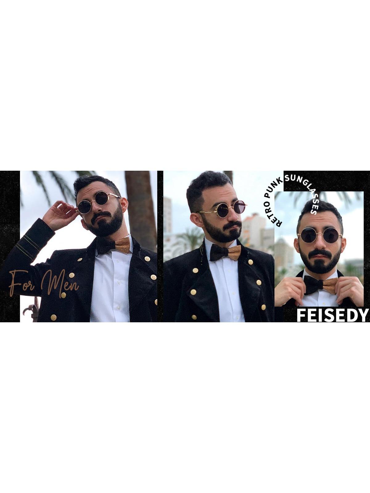 FEISEDY Retro Gothic Steampunk Sunglasses Round Metal Frame Punk Circle Inspired Shade Men B1857