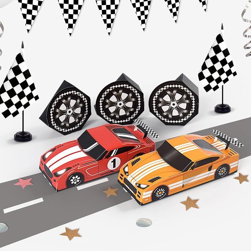 10pcs Racing Theme Birthday Party Gift Boxes, Colorful Foldable Paper Candy Containers, Ideal Gifts for Boys' Racing Parties