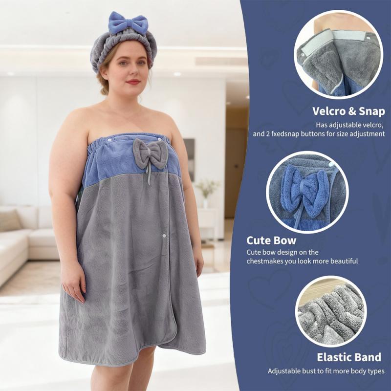 2pcs Set 80*210cm Plus Size Bathrobe + Shower Cap with Adjustable Suitable for XXXL-XXXXL  Bathrobe Suitable for Home and Travel Sweat Steaming 31.4*82.6in