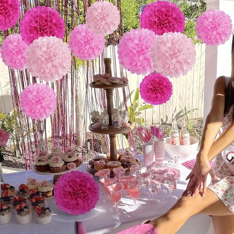 Pink Decor 30pcs Set of Sweet Handmade Paper Flower Balls – Hanging Decorations in Various Sizes, Perfect for Engagement Weddings, Birthday Parties, and Home Outdoor Decoration, Pink Series