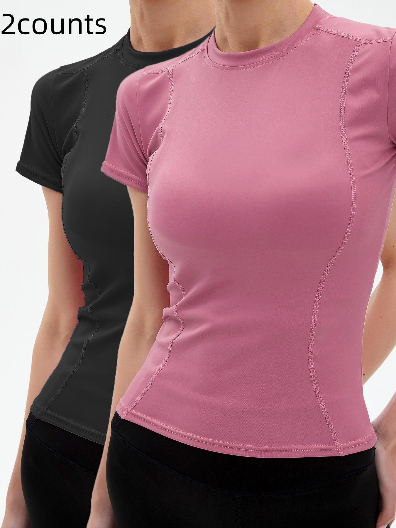 Women's Plain Sports Tee, Quick Drying Breathable Short Sleeve T-shirt, Ladies Sportswear for Indoor Outdoor Wear, Gym Clothes, Women Sport & Outdoor Clothing, Sports T-shirts for Women, Athletic Fashion Gym Clothing, Tops, Activewear, Solid Top