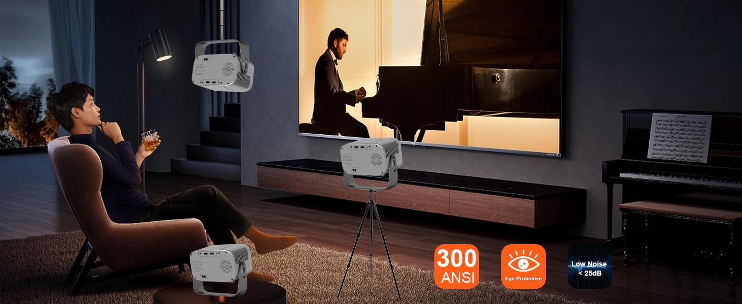 Mini Projector 4K 1080P Support Portable Smart Projector with Wifi and Bluetooth,Auto Focus&Keystone Projector 4K, Screen Movie Home Projector with Auto Keystone Adjustment for Laptops Audio Space projectors