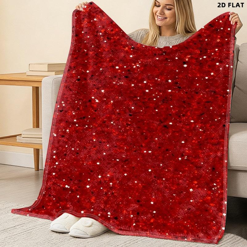 Sparkling Red Speckled Throw Blanket, Single - sided Printed, Multiple Specifications Available, Glittery Fabric Material, Ideal for Nap/Relaxation Scenes, Eye - catching & Vibrant Design