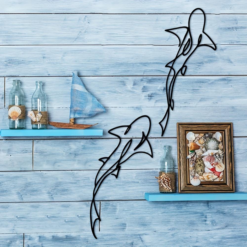 Modern Minimalist Shark Animal Design Metal Wall Art Set, Artwork, Indoor Beach Room Decor, Large Vertical Hanging Decoration, No Feathers, Halloween Theme