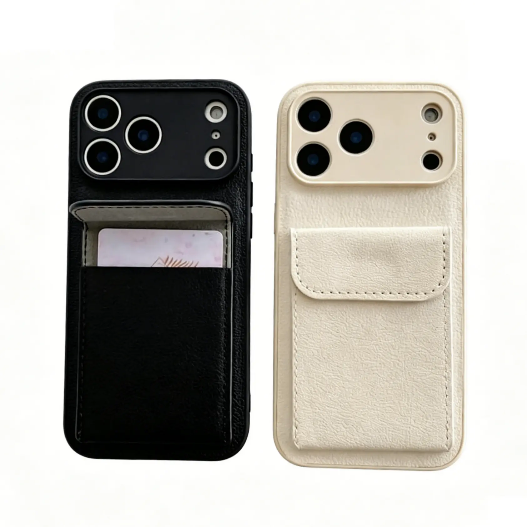 (Case & Nova) Nordic Leather Texture Card Holder Phone Case with Kickstand Slot, Abrasion-Resistant Shockproof Casing, Mobile Phone Accessories for iPhone 17 Pro Max,16,15,14 Pro,14,13,12,11 & Compatible Devices