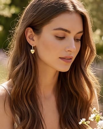 Silver Heart Earrings for Women 14K Gold Plated Openwork Love Heart Dangle Earrings Drop Hypoallergenic Leverback Huggie Hoop Earing for Women Trendy