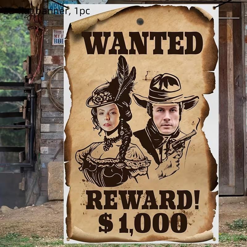 Western Photo Props Banner, Cowboy Selfie Poster, Hollow Head Design, Western Party Decor, No Power Needed, 2D Flat Door Cover