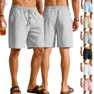 YehGoods 2026 Men's Summer Cotton Linen Blend Short Pants Casual Loose Fit Breathable Lightweight Beach Shorts Comfortable Everyday Wear Trendy US Style Menswear Tropical