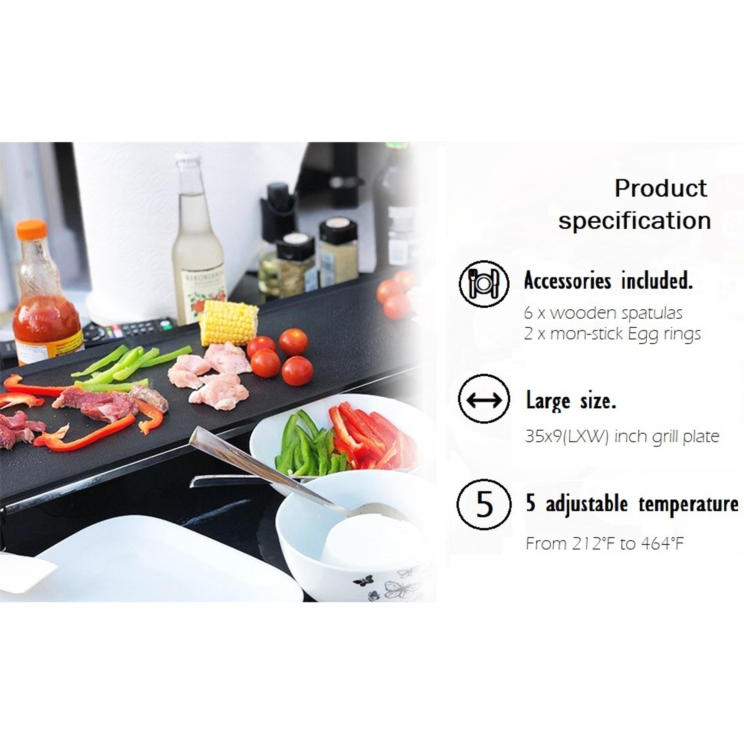35'' Electric Teppanyaki Grill Griddle, BBQ Smokeless Grills, 2000W Indoor Outdoor Barbecue Griddles Table Top with Nonstick Surfaces and Adjustable 5 Temperature Setting