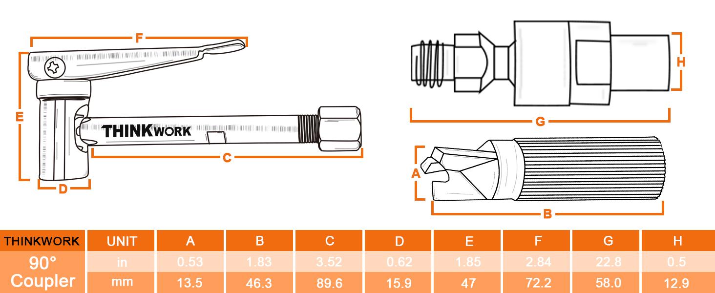 THINKWORK Grease Tool Coupler, Strong Lock on 90° Degree Grease Tips, 12000 PSI Quick Release Grease Coupler, Compatible with All Grease 1/8" NPT Grease Fittings