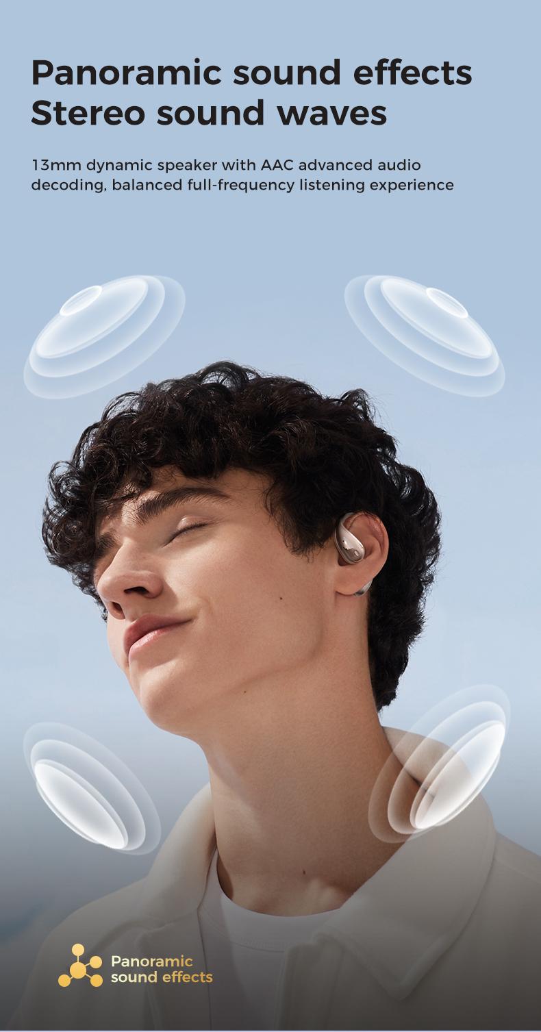 MINISO Open Ear Headphones, Bluetooth 5.4 Earphones Stereo Sound, Wireless Headphones 48 Hours Playback, Type-C Charging, HD Clear Calls, Touch Control, IPX5 Waterproof Open Ear Earbuds