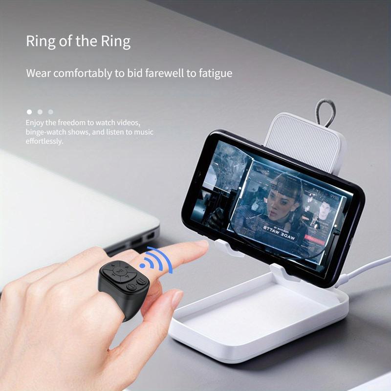 Multifunctional Ring Remote Control, 1pc Rechargeable Bluetooth-compatible Page Turning Ring, Camera Shutter Short Video and Music Remote Controller for iOS Android Phone,Cool Gadgets