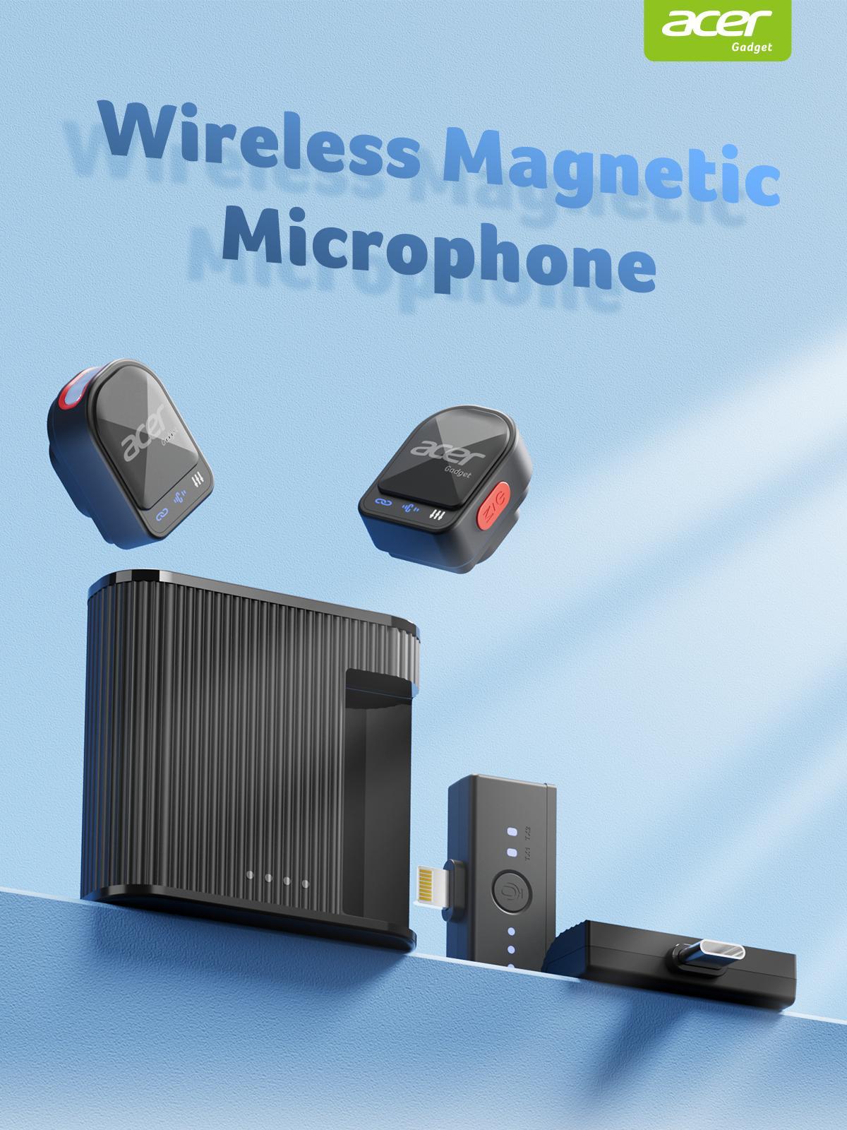 Acer Gadget H01 Wireless Lavalier Microphone for iPhone Android PC Laptop Portable Mini Clip on Mic with Lightning USB C Plug 48KHz 24Bit Noise Cancellation 24H Battery for Video Recording Vlogging Streaming Outdoor - Audio