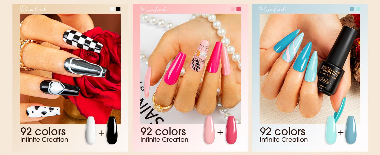 ROSALIND Colorful Gel Polish Mini 65/80/100PCS Gel Nail Polish Set Semi Permanent Requires UV Lamp with Base and Glossy Matte Top Coat Starter Gel Nail Set Suitable for All Seasons Gift for Women Salon Design