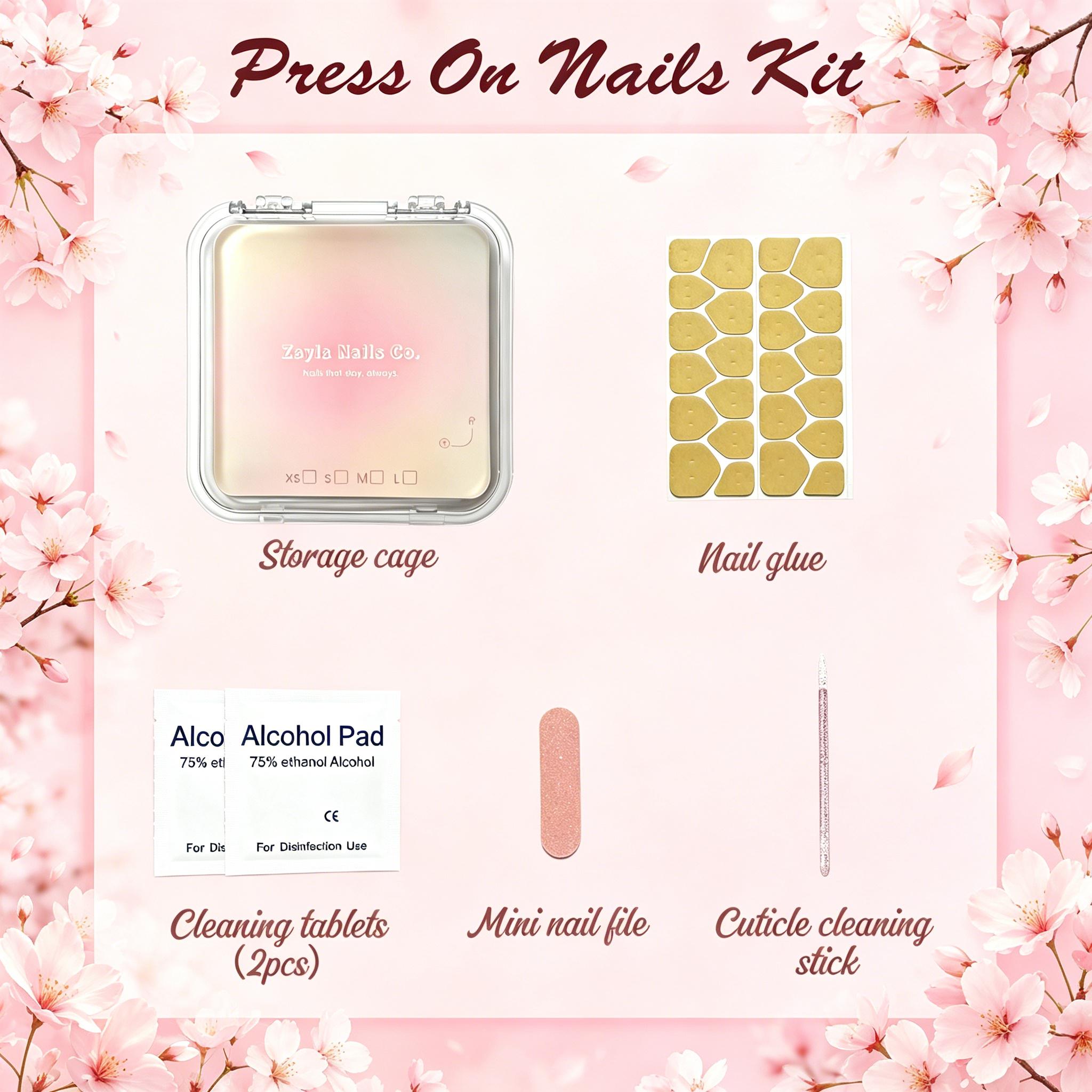 Mega Sale handmade Baby Pink & Blue French Tip design glossy Press On Nails - Short Square Cat Eye Glue On y2k Nails, Reusable acrylic False Nails art set for Women Daily & Party fake nail diy nail art gift