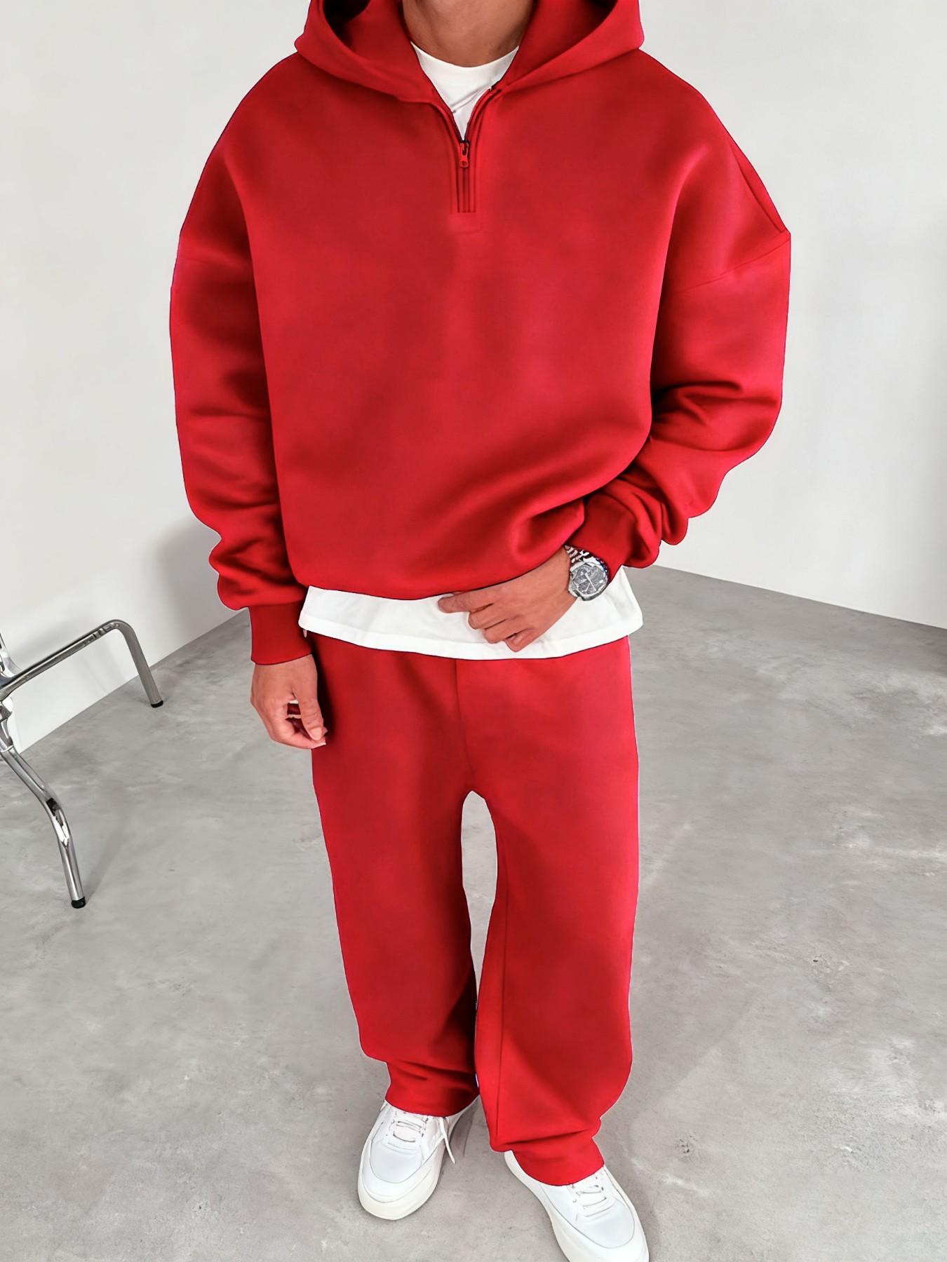 Men's Light Blue Half-Zip Hoodie & Sweatpants Set, Heavyweight Oversized Loungewear, Casual Jogger for Spring & Fall, 9 Colors