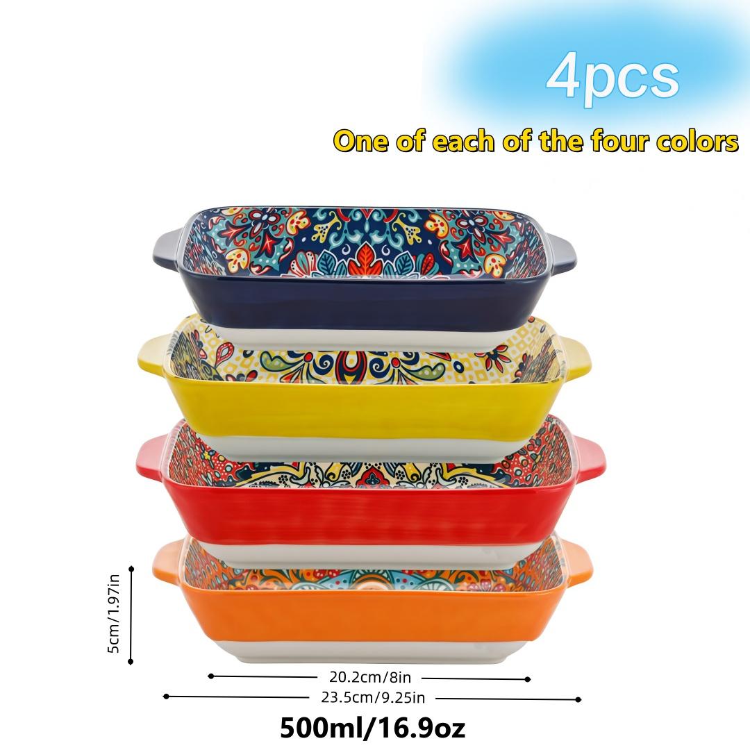 4Pcs Double Handle Rectangular Serving Plates Set, Microwave Oven Safe Dinner Plates for Sushi, Dessert, Salad, Pasta, Baking, Suitable for Home Kitchen Dorm Restaurant