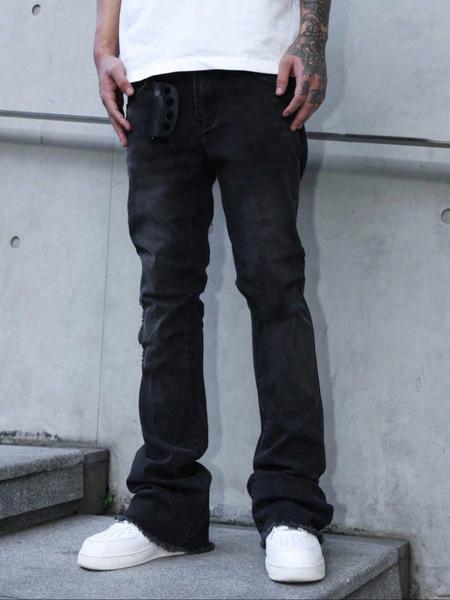 Men's Fashionable Washed Denim Jeans, Trendy Street Style Hip Hop Pants, Versatile Leg Shaping Design, Perfect for Casual Wear