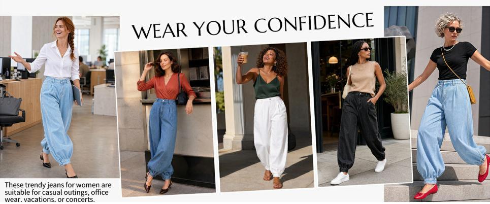 Cicy Bell Women's Baggy Barrel Jeans High Waisted Wide Leg Balloon Jogger Boyfriend Harem Denim Pants