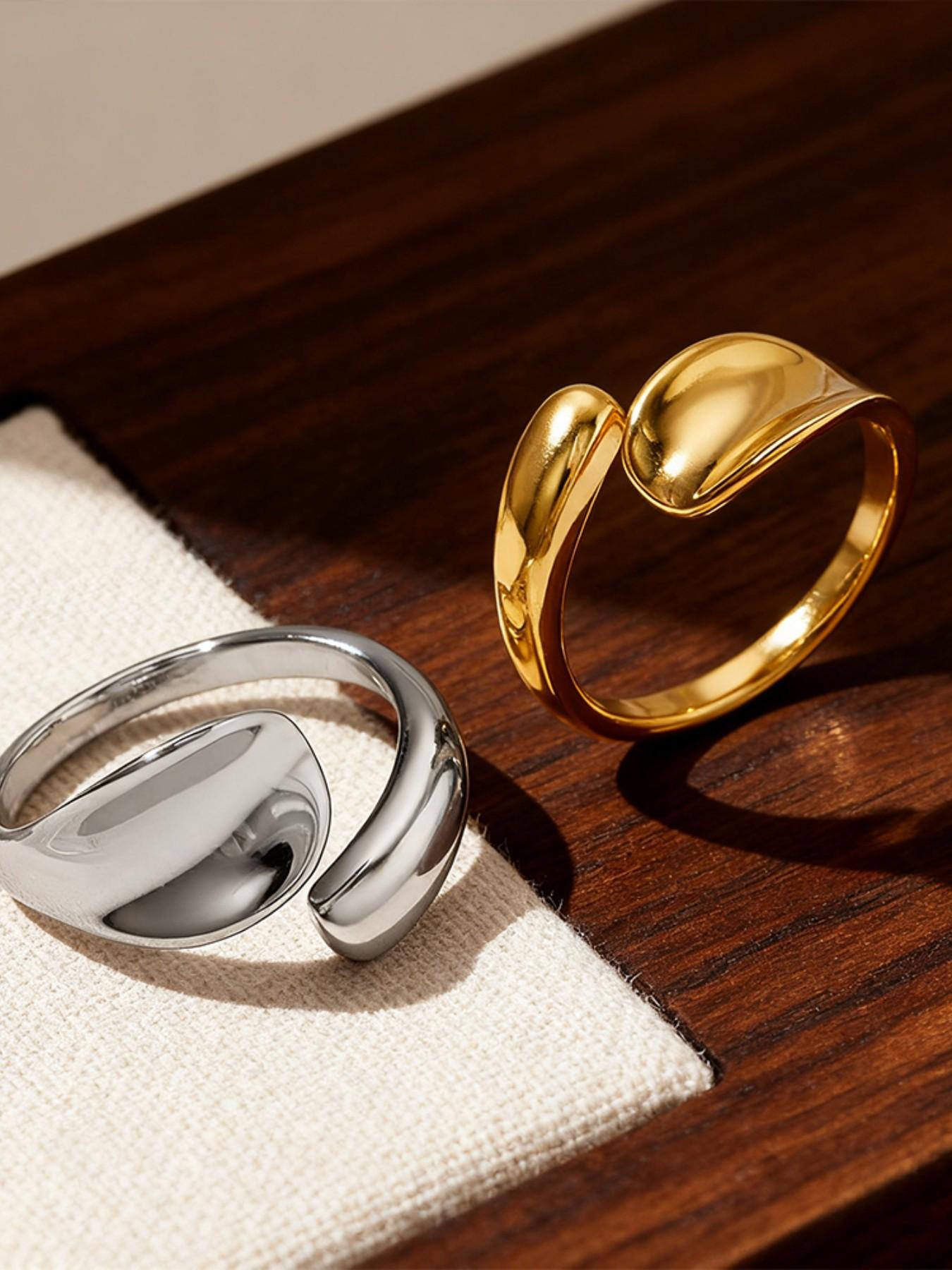 Women's Stainless Steel Open Ring, Simple Irregular Shape Electroplated Titanium Steel Jewelry, Perfect Gift for Women