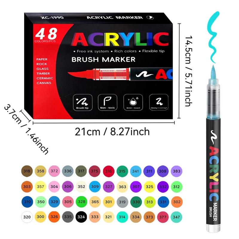 48/36 Color Watercolor Marker Set with Soft Tip, Liquid Acrylic Paint Markers for DIY Art and Graffiti, Water-Based Sketch Pens for Creative Painting, DIY Painting Supplies