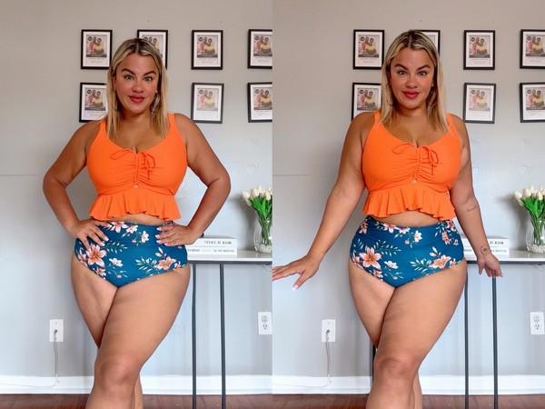 Daci Women Plus Size High Waisted Bikini Set Ruffle Flounce Two Piece Swimsuits Tummy Control Bathing Suits