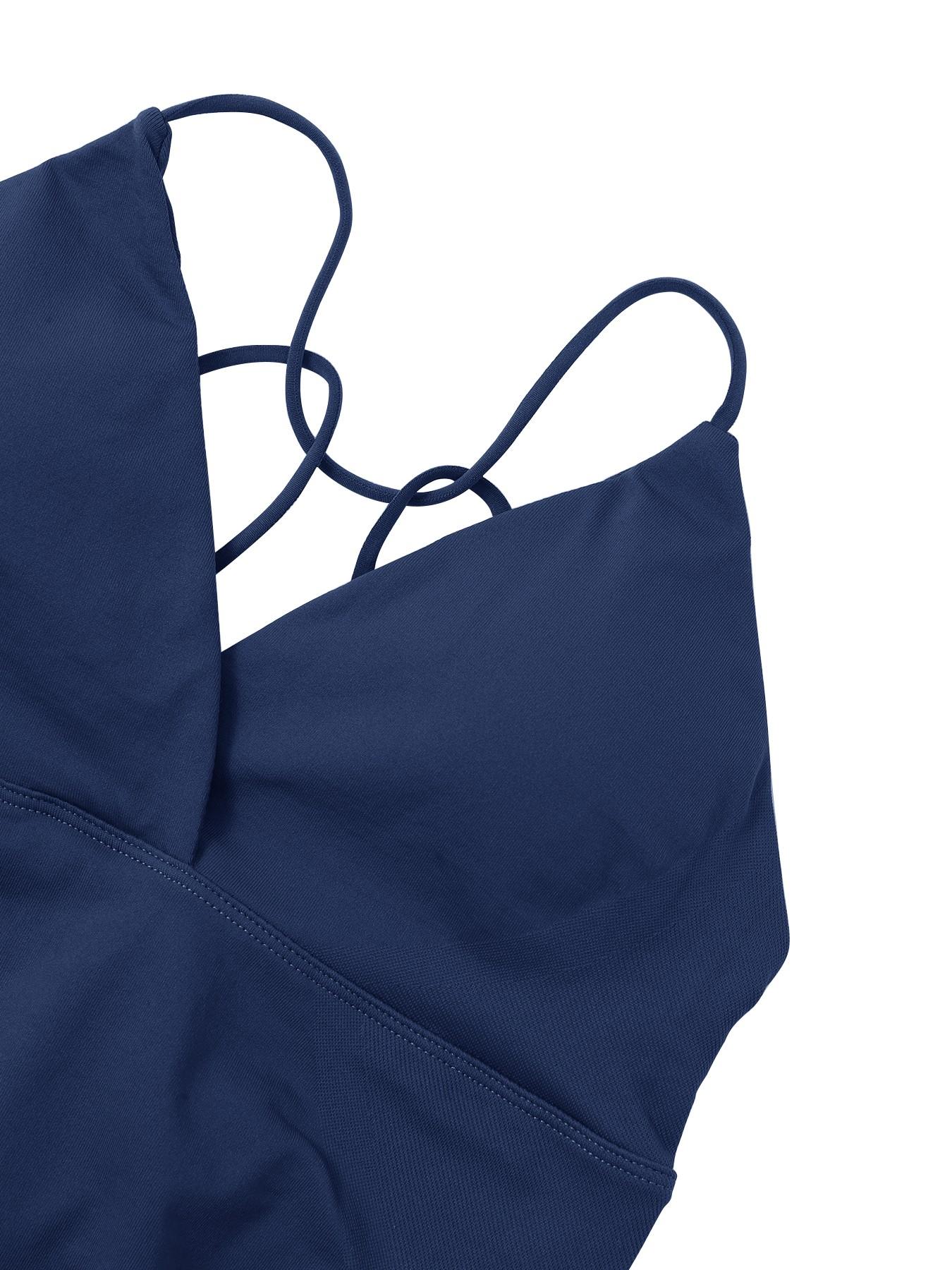 Deep V Women's Tank Top, Longline Backless Scoop Neck Bra Athletic Fitness Sports Workout Gym Crop Top Slim Fit Ribbed Spaghetti Strap Tank Top Summer Soft V-Neck Camisole Trendy Sleeveless Basic Shirt Lightweight