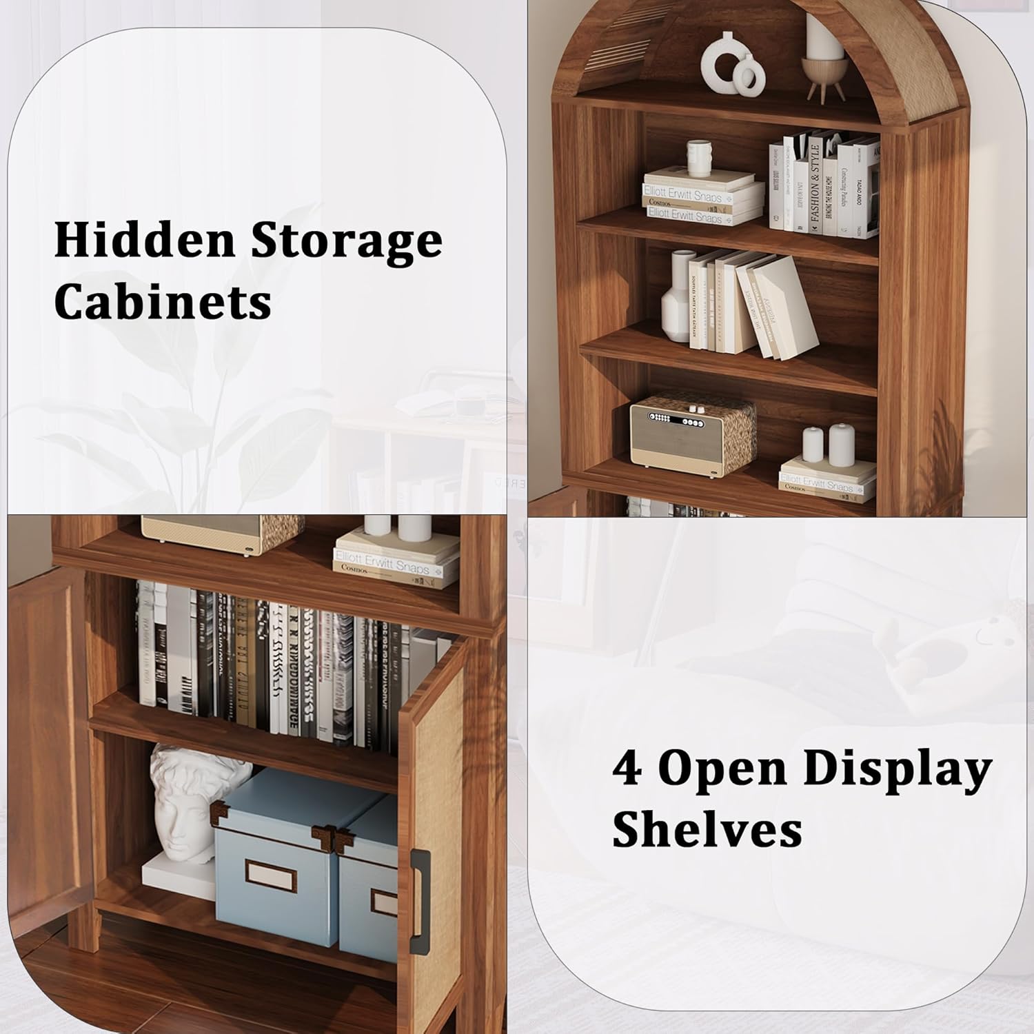 Giratree 71" Tall Arched Bookcase with Storage, Modern 6-Tier Arched Cabinet with Door, Arched Bookshelf Cabinet with Open Display Storage Shelf for Living Room Study Office kitchen storage cabinet