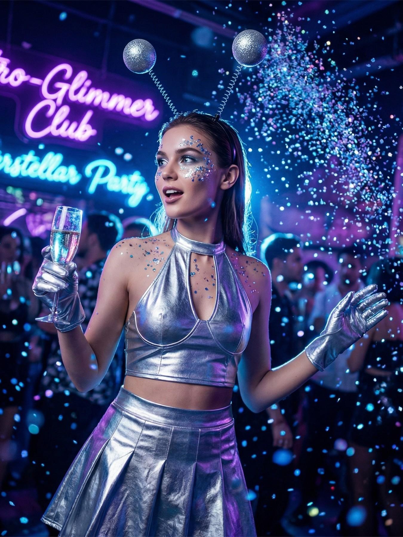 3-Piece Alien Costume Set for Holiday Parties, Includes Shiny Headpiece, Gloves, Weird Glasses, Perfect for Christmas Performances