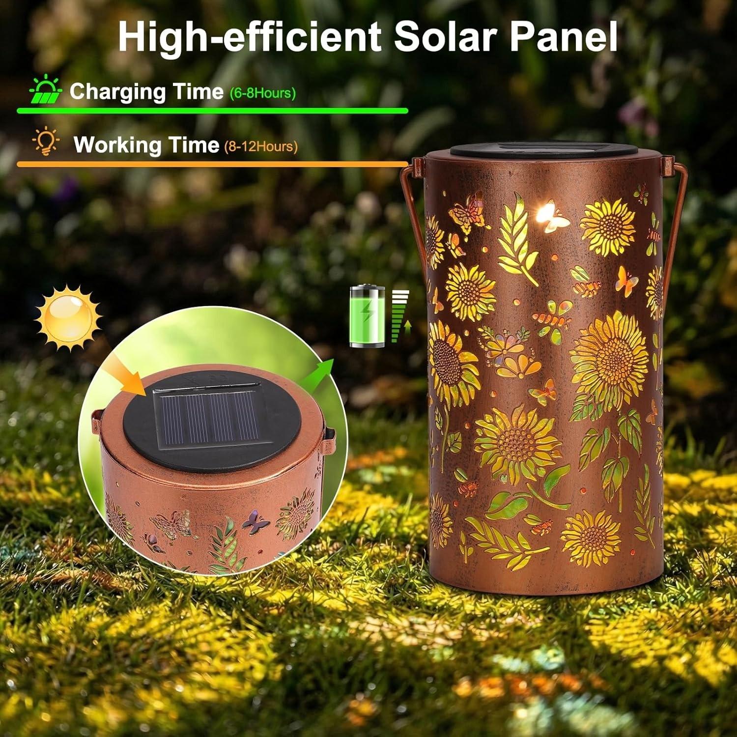 Colorful Sunflower Glow Solar Garden Lantern - Outdoor Waterproof Decorative Hanging Solar Lights, Metal Solar Powered Garden Decor for Patio, Yard, Gifts (Sunflower)