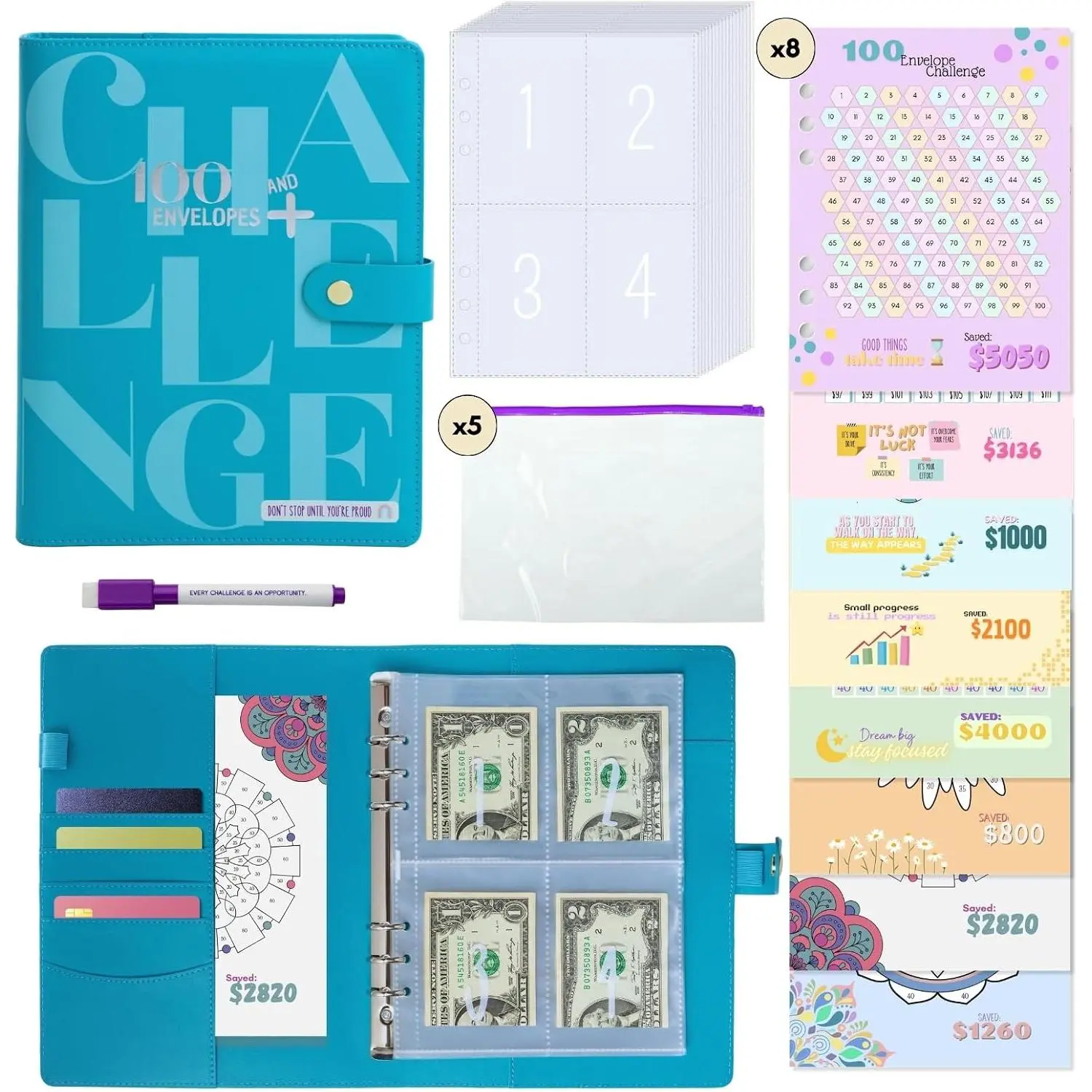 - 100 Envelopes  Saving Binder A5 + (Blue)