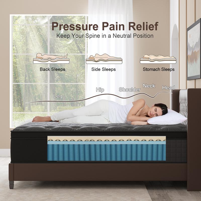 12/14 Inch Twin Full King Queen Mattress in a Box,  Hybrid Mattresses with Gel Memory Foam and Individually Pocket Innerspring Euro Top Medium Firm for Motion Isolation, Edge Support