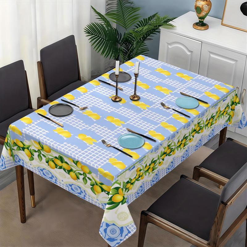 Rectangular Polyester Tablecloth, Multiple Specifications Available, Multi - Color, with Lemon & Grid Patterns, Easy to Clean, Perfect for Daily, Festival & Anniversary Use, Creating a Festive Dining Scene