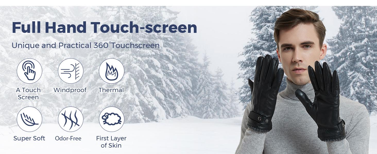 Aegend Men's Sheepskin Leather Sports Gloves, Full Hand Touchscreen, Cashmere Lining, Keep Warm Thermal Winter Gift for Outdoor Activities summervibes,