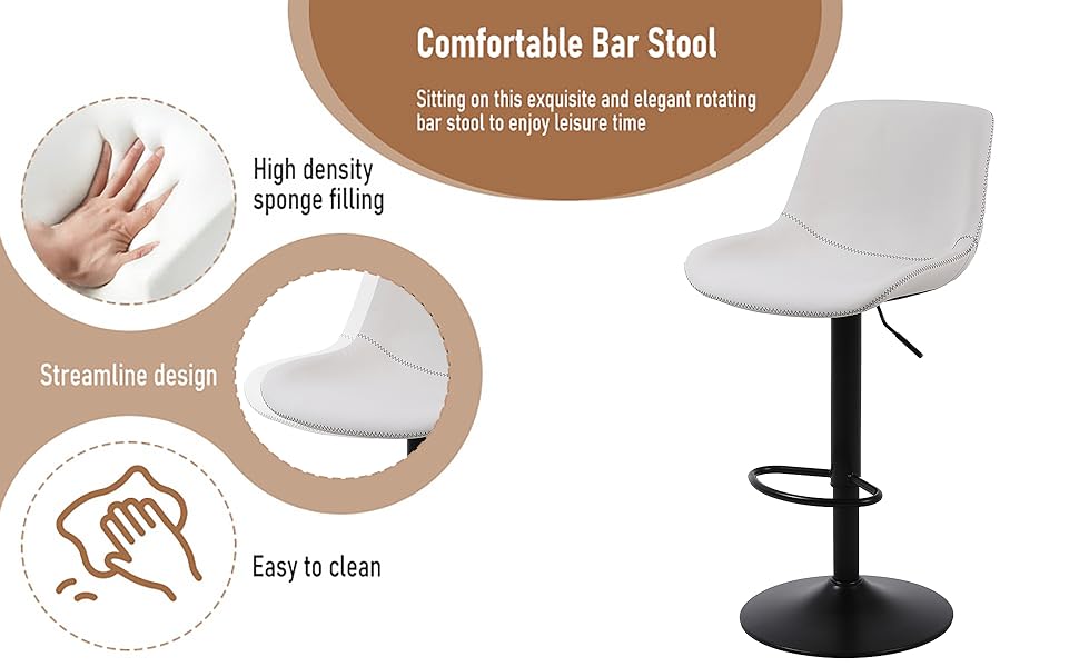 Flysky  Counter Height Swivel Barstools Dining Chairs Adjustable Modern Bar Chairs, Tall Armless PU Leather Kitchen Island Stool