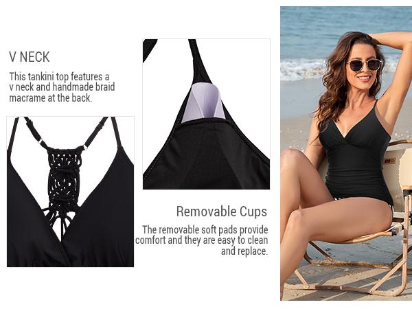 Holipick Tankini Top for Women V Neck Tummy Control Swim Top Ruched Bathing Suit Top Only No Bottom Holipick Tankini Top for Women V Neck Tummy Control Swim Top Ruched Bathing Suit Top Only No Bottom