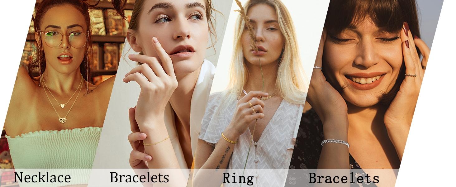 29Pcs Gold Jewelry Sets Rings Bracelets for Women Layered Necklace Knuckle Rings Chain Bracelets Gold Jewelry for Anniversary Birthday Gift