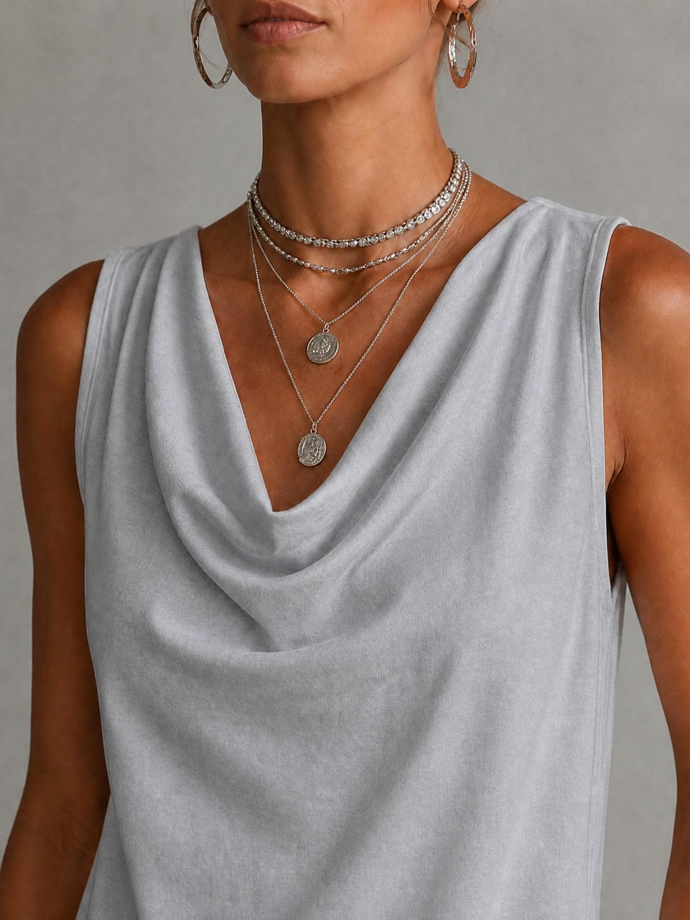 Women's Spring Summer Sleeveless Cowl Neck Mini Basic Dress, Loose Straight Pocket Casual Dress, Ideal for Work, Vacation & Daily Wear