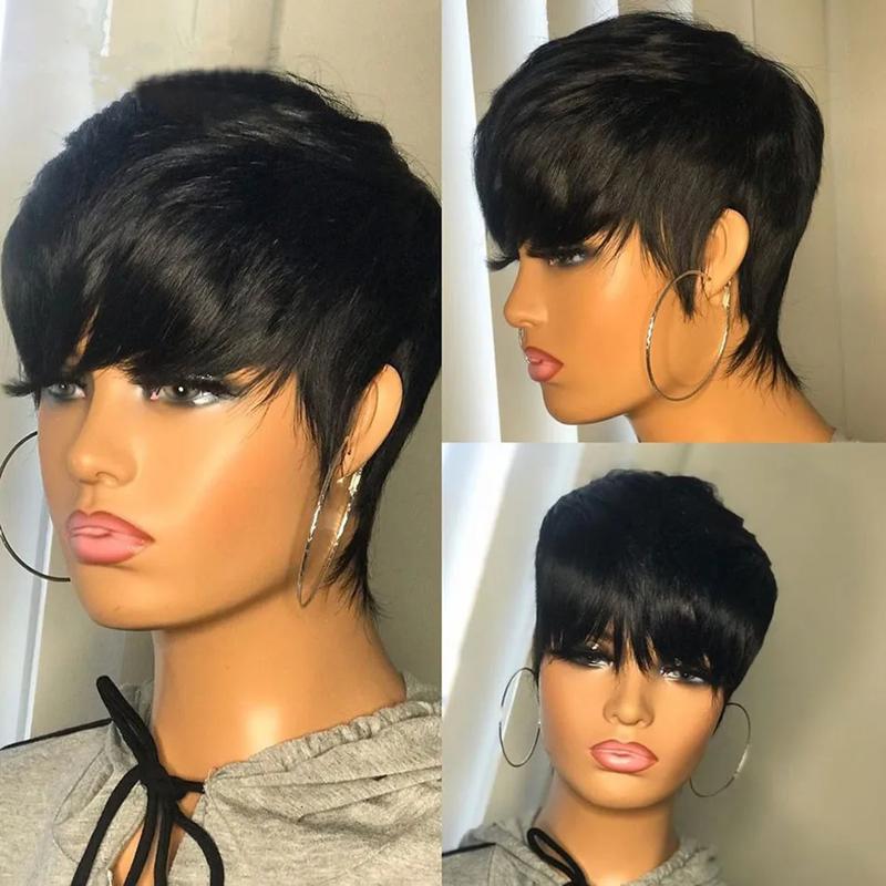 Cikana Hair Short Human Hair Pixie Cut Wig Straight Hair Brazilian Hair Wig For Black Women Machine Made Wig With Bangs Cheap Human Hair Wig