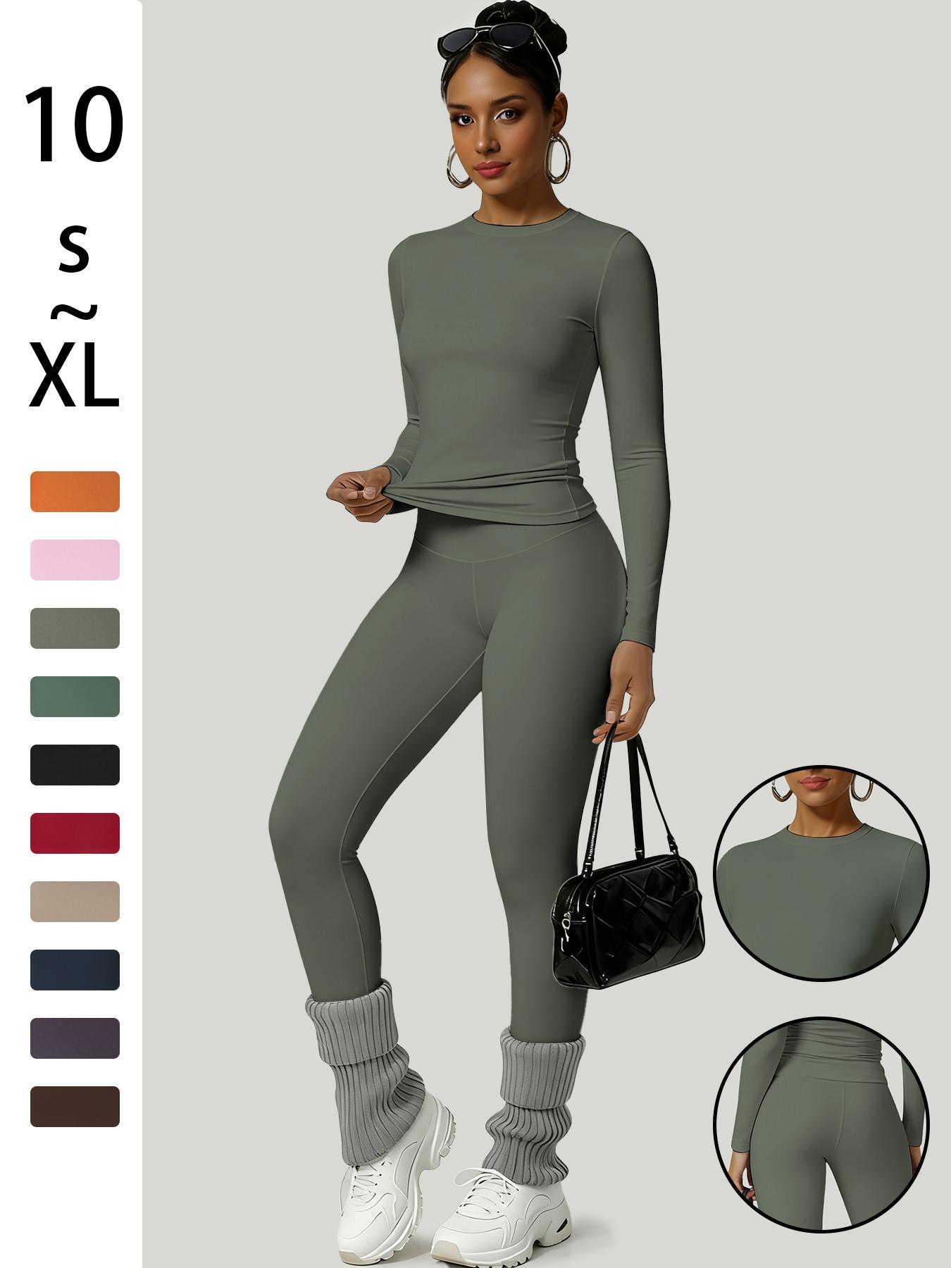 Women's Simple Solid Color Sportswear Set, Comfortable T-Shirt & Slimming Leggings, Perfect for Fall Winter Yoga & Daily Wear