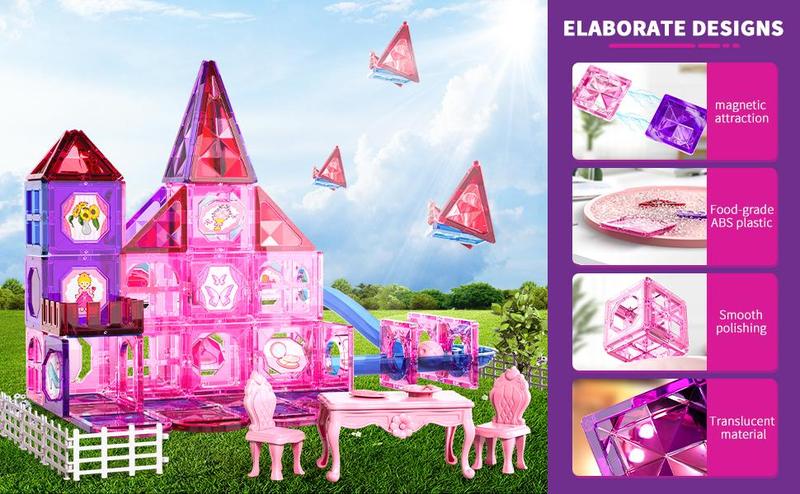 STEM Magnetic Building Tiles Set with Car Educational Construction Toy Gift for Christmas Birthday or New Year Magnet Play Creative Girl Gift Halloween