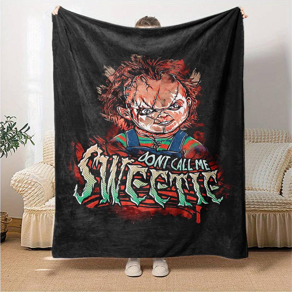 Chucky Quote Horror Graffiti All-Season Lightweight Anti-Pilling Urban Grit Fleece Throw Blanket - Child’s Play "Don’t Call Me Sweetie" Print, Multi-Size Plush Portable Sofa Nap Cover, Horror Movie Fan Gift