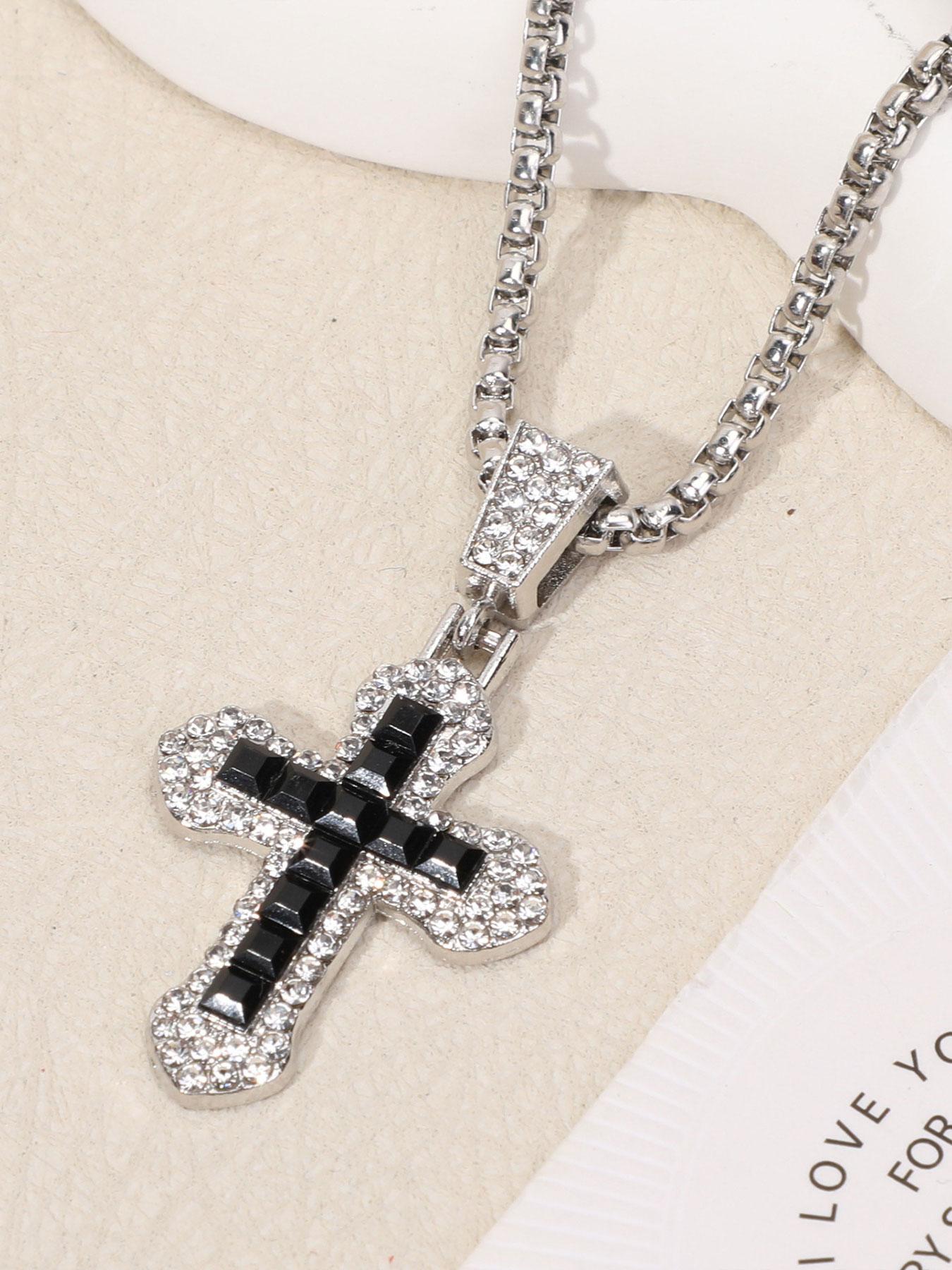 Cross Necklace Hip Hop Style Zircon Pendant Jewelry, Titanium Steel Versatile Chain, Full Diamond Inlay, Multi-Color Options, Fade-Resistant
